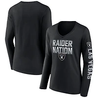T-shirt à manches longues et col en V noir pour femmes, Las Vegas Raiders Hometown Sweep