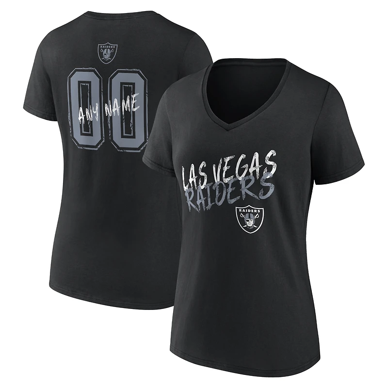 Women's Black Las Vegas Raiders Hustle Personalized Name & Number V-Neck T-Shirt