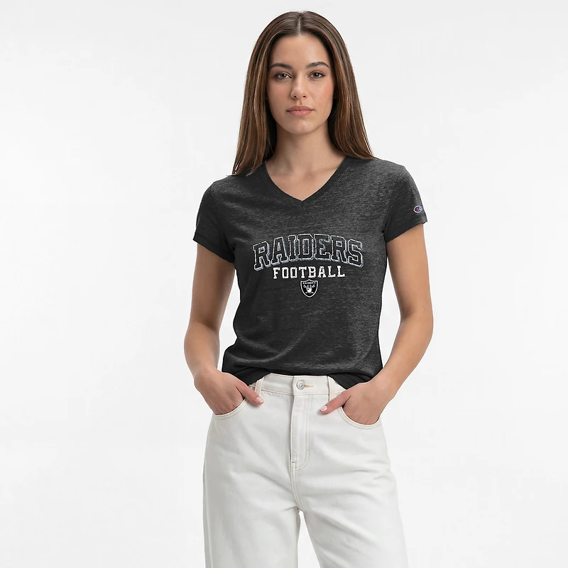 Women's Champion Black Las Vegas Raiders Triumph Tri-Blend V-Neck T-Shirt