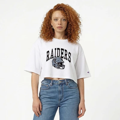 Women's Champion  White Las Vegas Raiders Boyfriend Cropped T-Shirt