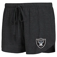 Ensemble de salon Concepts Sport noir/charbon pour femmes, t-shirt et short raglan à manches longues Las Vegas Raiders