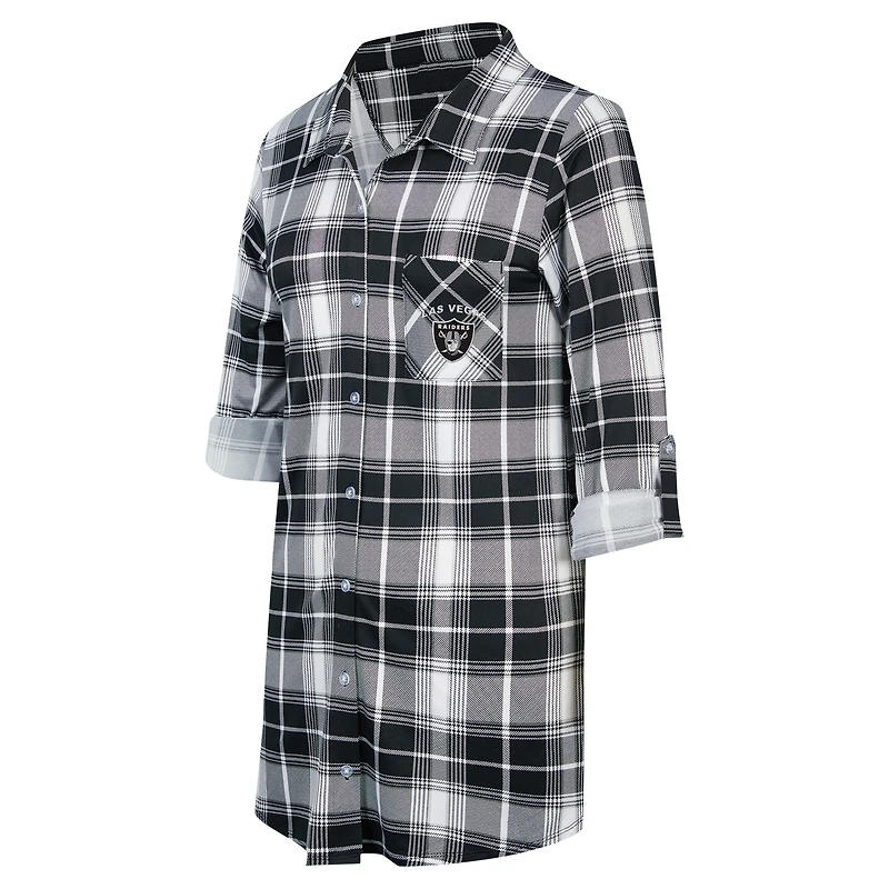 Chemise de nuit en tricot à carreaux Ashford des Las Vegas Raiders Concepts Sport pour femme