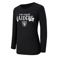 Ensemble de nuit pour femme Concepts Sport Black Las Vegas Raiders avec t-shirt à manches longues et pantalon couleur châtain