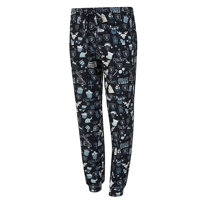 Women's Concepts Sport Black Las Vegas Raiders Chesnut Long Sleeve T-Shirt and Pant Sleep Set