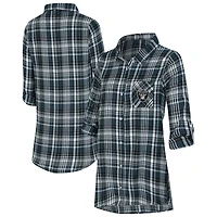 Chemise de nuit à carreaux Laney Tri-Blend pour femme, Concepts Sport, noire, Las Vegas Raiders, entièrement boutonnée