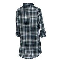 Chemise de nuit à carreaux Laney Tri-Blend pour femme, Concepts Sport, noire, Las Vegas Raiders, entièrement boutonnée