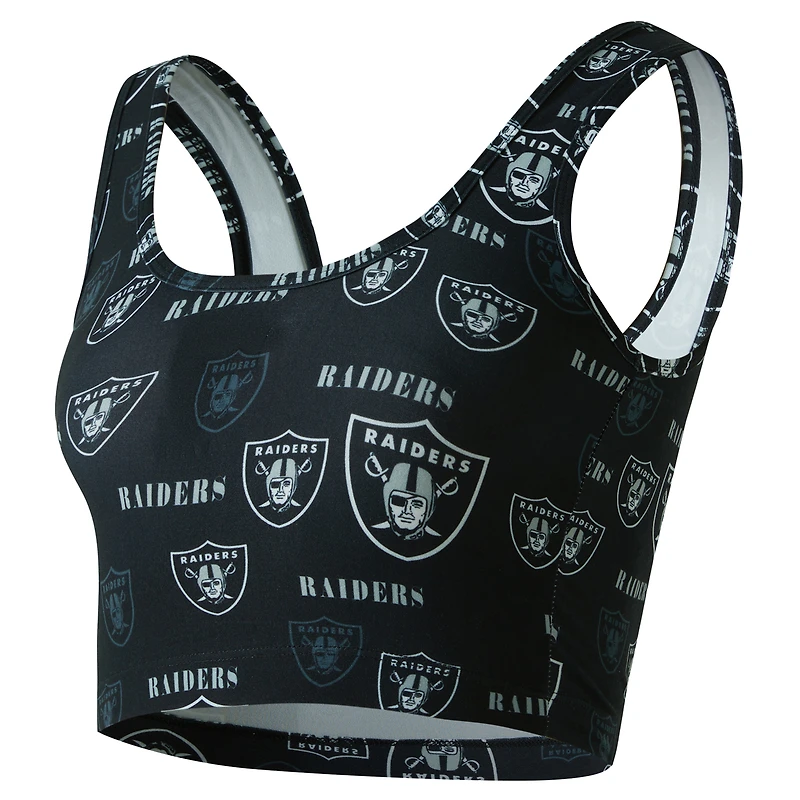 Brassière Concepts Sport noire à imprimé mosaïque des Las Vegas Raiders pour femme