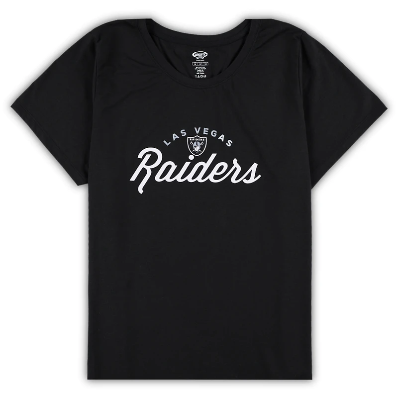 Ensemble de nuit Concepts Sport pour femmes, t-shirt avec badge et pantalon en flanelle, noir, Las Vegas Raiders, grande taille