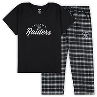 Ensemble de nuit Concepts Sport pour femmes, t-shirt avec badge et pantalon en flanelle, noir, Las Vegas Raiders, grande taille