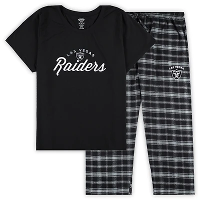 Ensemble de nuit grande taille pour femme Concepts Sport Black Las Vegas Raiders avec haut à écusson et pantalon en flanelle