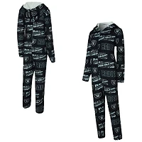 Women's Concepts Sport  Black Las Vegas Raiders Roadway Allover Print Microfleece Full-Zip Union Suit
