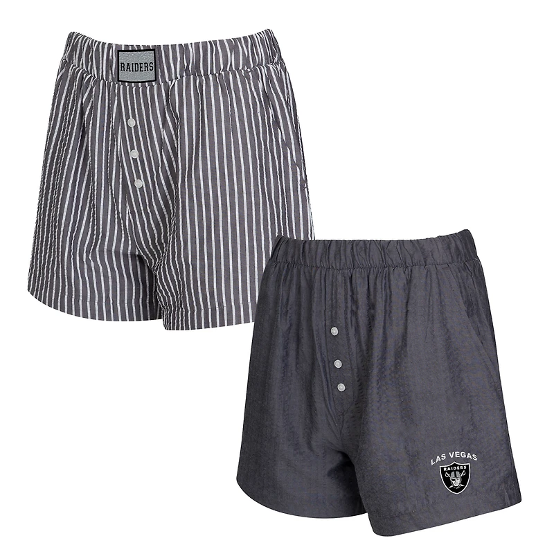 Women's Concepts Sport Charcoal Las Vegas Raiders Two-Pack Stripes and Solids Boxer Shorts Set