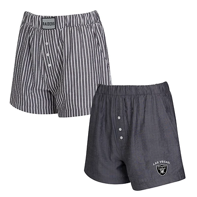 Women's Concepts Sport  Charcoal Las Vegas Raiders Two-Pack Stripes and Solids Boxer Shorts Set