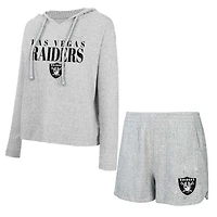 Ensemble t-shirt et short à capuche manches longues Concepts Sport gris Las Vegas Raiders Juniper pour femmes