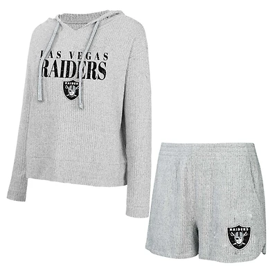 Women's Concepts Sport Gray Las Vegas Raiders Juniper Long Sleeve Hoodie Top & Shorts Set