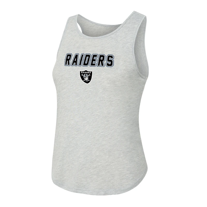 Ensemble de nuit pour femme Concepts Sport gris chiné/noir Las Vegas Raiders Regulate Plaid avec débardeur et pantalon