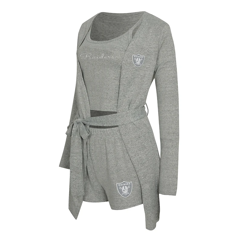 Ensemble débardeur, short et peignoir Rigor gris chiné pour femme Concepts Sport des Las Vegas Raiders