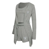 Ensemble débardeur, short et peignoir Rigor gris chiné pour femme Concepts Sport des Las Vegas Raiders