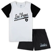 Ensemble de nuit pour femme Concepts Sport blanc/noir Las Vegas Raiders, haut et short Downfield, grande taille