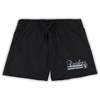 Ensemble de nuit pour femme Concepts Sport blanc/noir Las Vegas Raiders, haut et short Downfield, grande taille
