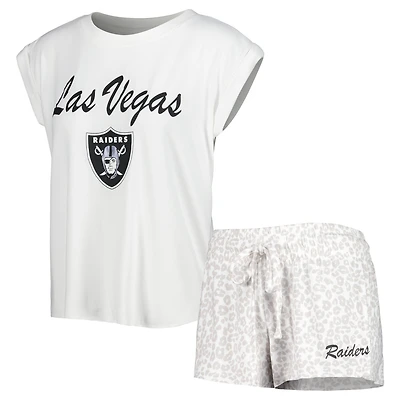 Ensemble de nuit Concepts Sport blanc/crème pour femme, haut et short en tricot des Las Vegas Raiders Montana