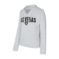 Sweat à capuche rayé col en V Liftoff pour femme Concepts Sport blanc/gris des Las Vegas Raiders