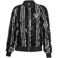 Blouson aviateur zippé à rayures et sequins pour femme Cuce Black Las Vegas Raiders