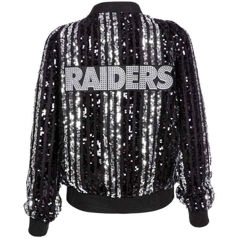 Blouson aviateur zippé à rayures et sequins pour femme Cuce Black Las Vegas Raiders