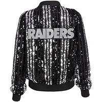 Blouson aviateur zippé à rayures et sequins pour femme Cuce Black Las Vegas Raiders