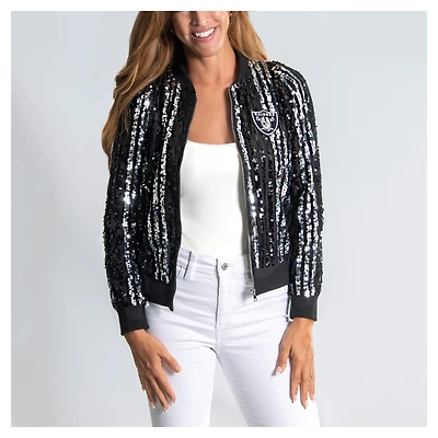 Blouson aviateur zippé à rayures et sequins pour femme Cuce Black Las Vegas Raiders