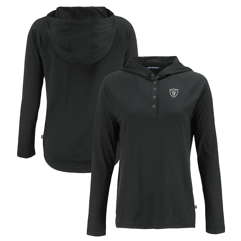 Women's Cutter & Buck Black Las Vegas Raiders Coastline Epic Comfort Eco Recycled Long Sleeve Hoodie T-Shirt