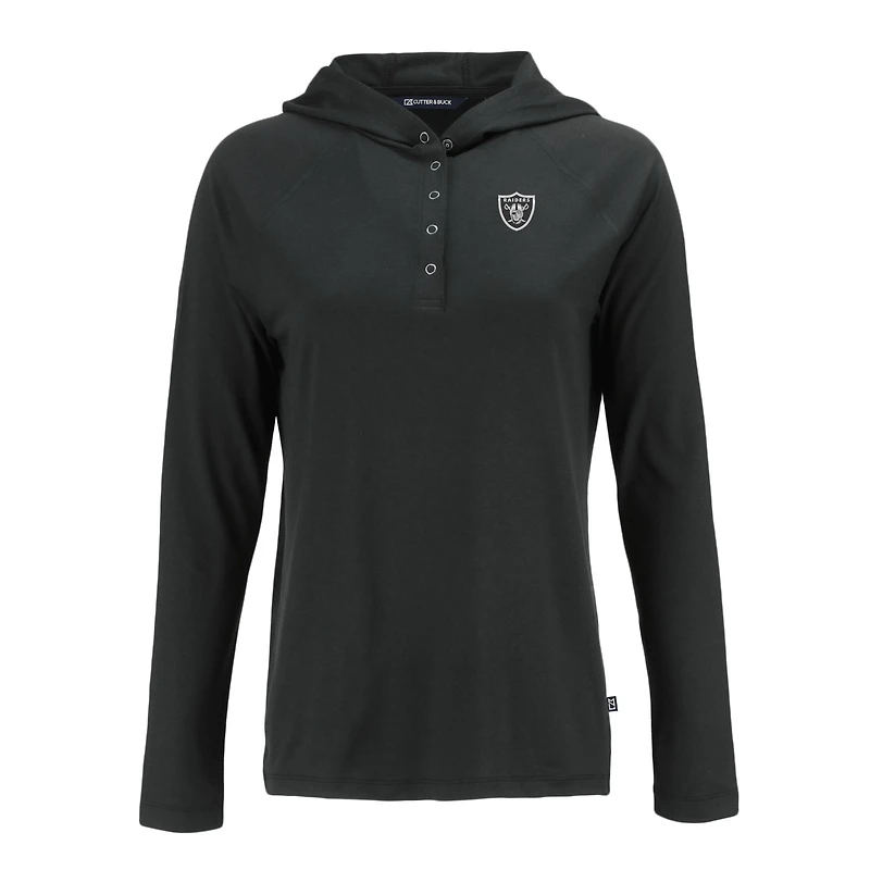 Women's Cutter & Buck Black Las Vegas Raiders Coastline Epic Comfort Eco Recycled Long Sleeve Hoodie T-Shirt