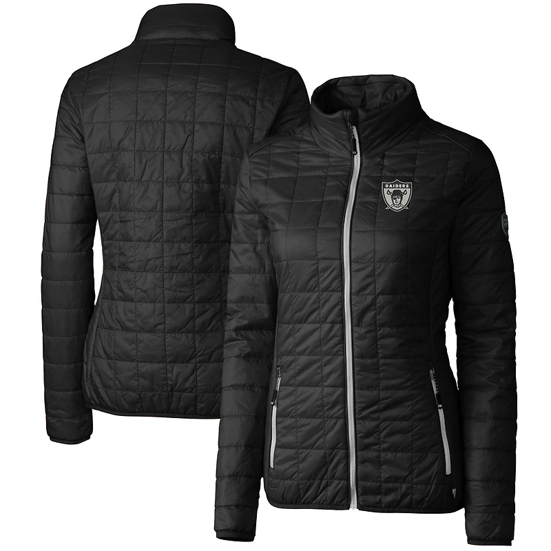 Doudoune Rainier PrimaLoft Eco entièrement zippée pour femme, noire, avec logo rétro des Las Vegas Raiders, Cutter & Buck