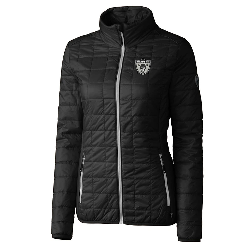 Women's Cutter & Buck Black Las Vegas Raiders Throwback Logo Rainier PrimaLoft Eco Full-Zip Puffer Jacket