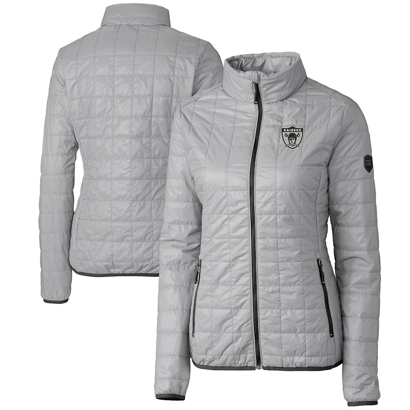 Doudoune Rainier PrimaLoft Eco entièrement zippée pour femme, grise, avec logo rétro des Las Vegas Raiders, Cutter & Buck