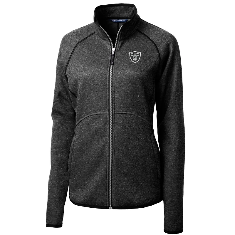 Women's Cutter & Buck Heathered Charcoal Las Vegas Raiders Mainsail Sweater-Knit Full-Zip Jacket