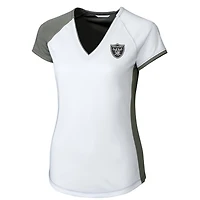 T-shirt à col en V blanc/gris pour femme Cutter & Buck des Las Vegas Raiders Presley