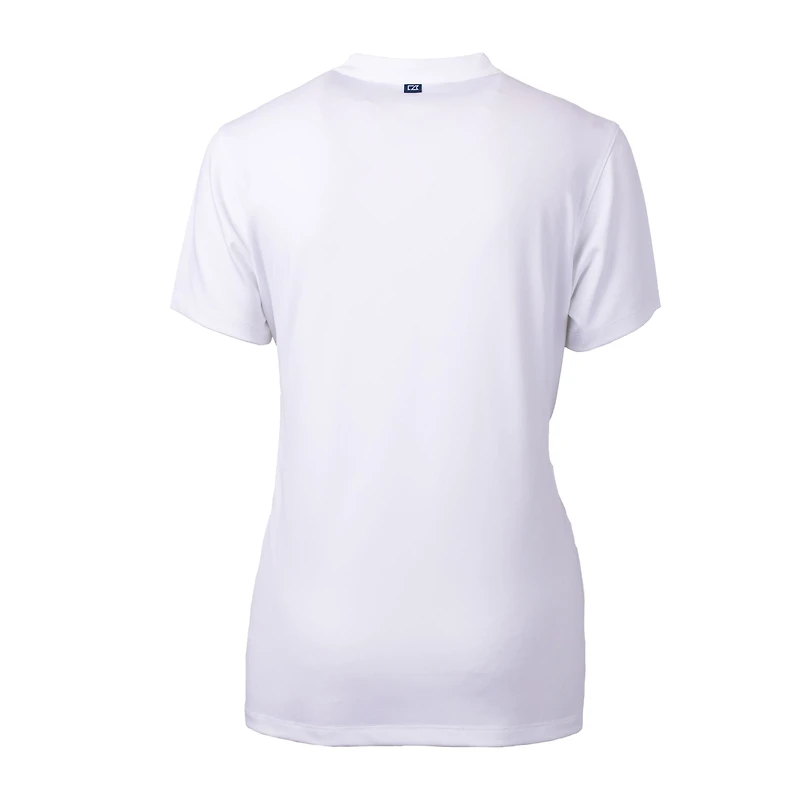 Haut à col en V extensible DryTec Forge pour femme, blanc, avec logo du casque des Las Vegas Raiders, Cutter & Buck