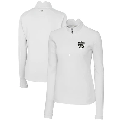 Pull-over blanc à fermeture éclair quart de tour pour femme Cutter & Buck avec logo rétro des Las Vegas Raiders