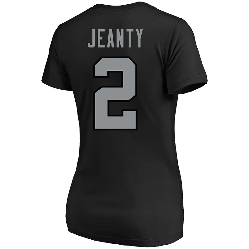 T-shirt à col en V Fanatics Ashton Jeanty noir pour femmes, grandes tailles, Las Vegas Raiders, nom et numéro