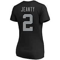 T-shirt à col en V Fanatics Ashton Jeanty noir pour femmes, grandes tailles, Las Vegas Raiders, nom et numéro