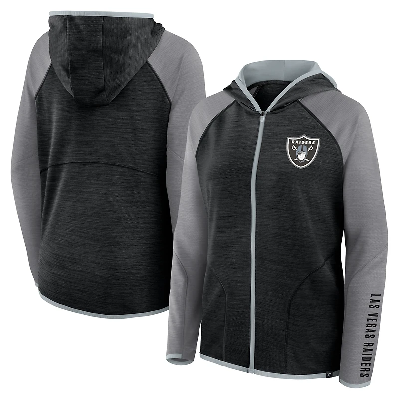 Sweat à capuche zippé raglan noir/gris pour femme des Las Vegas Raiders Redzone End Around Pass