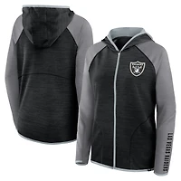 Sweat à capuche zippé raglan noir/gris pour femme des Las Vegas Raiders Redzone End Around Pass