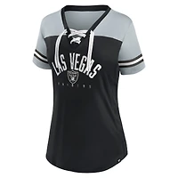 T-shirt en jersey à lacets et col V Fanatics pour femmes, noir/argent, Las Vegas Raiders Blitz & Glam