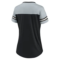 T-shirt en jersey à lacets et col V Fanatics pour femmes, noir/argent, Las Vegas Raiders Blitz & Glam