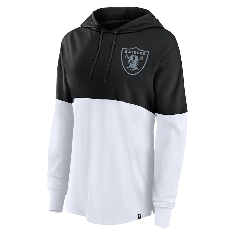 T-shirt à capuche manches longues pour femmes Fanatics noir/blanc Las Vegas Raiders Backup Option