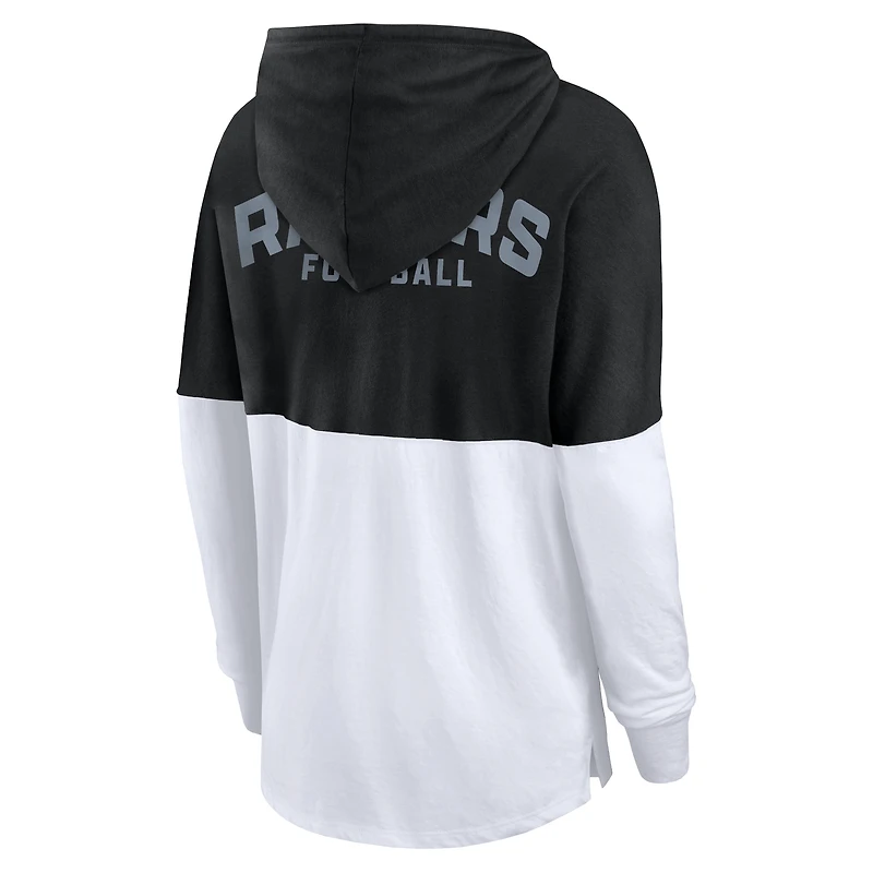 T-shirt à capuche manches longues pour femmes Fanatics noir/blanc Las Vegas Raiders Backup Option
