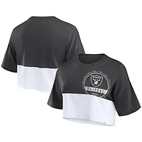 T-shirt court fendu de couleur boxy Fanatics pour femmes, noir/blanc, Las Vegas Raiders