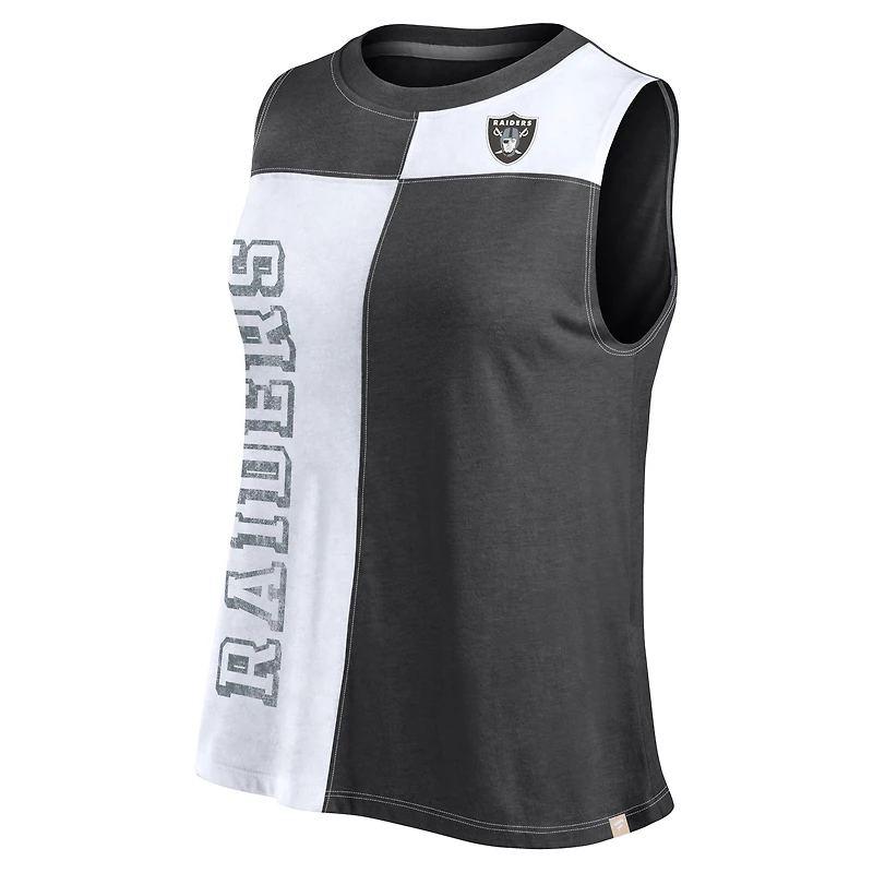 Débardeur à blocs de couleurs Fanatics pour femmes noir/blanc Las Vegas Raiders Script