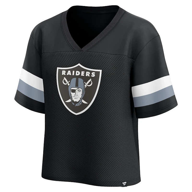T-shirt court à col en V jersey Fanatics pour femmes, noir, Las Vegas Raiders